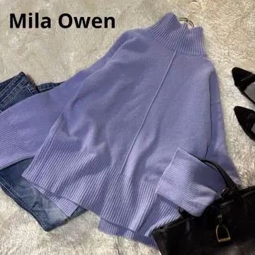 미라 오웬 캐시미어 울 니트 터틀넥 백 슬릿 블루