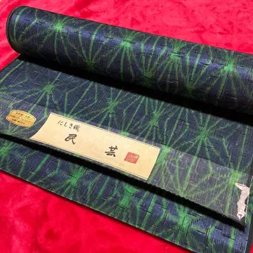 니시키오리 옷감 민예 그린과 네이비의 대나무 무늬 목요일 한정 가격