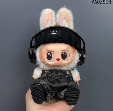 니트 모자 x 오버롤풍 체인 포함 셋업 (헤드폰 포함)