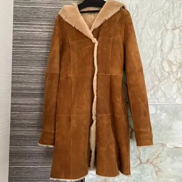 ANAYI 브라운 무스탕 코트 후드 부착