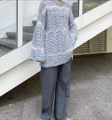 새상품급 SHENERY 시스루 패턴 튜닉 니트 그레이