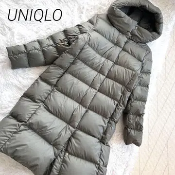 유니클로 라이트 웨이트 다운 후디드 코트 M 카키 롱 다운