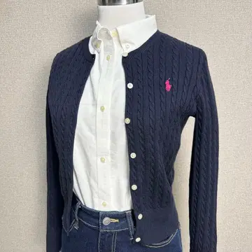 미사용급 폴로 랄프로렌 케이블 니트 가디건 네이비 XS