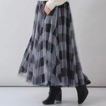 새상품급 ROSIEE 블록 체크 샤샤 스커트 그레이 허리밴딩