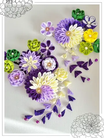 시치고산 성인식 머리 장식 세트 츠마미자이쿠 핸드메이드