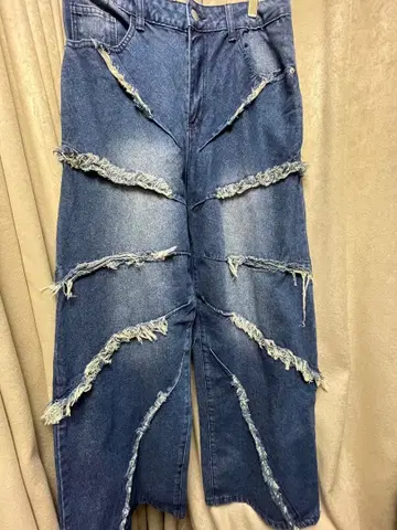 MANFINITY 데님 프린지 디테일 컷 아웃 데님 팬츠 데미지 가공