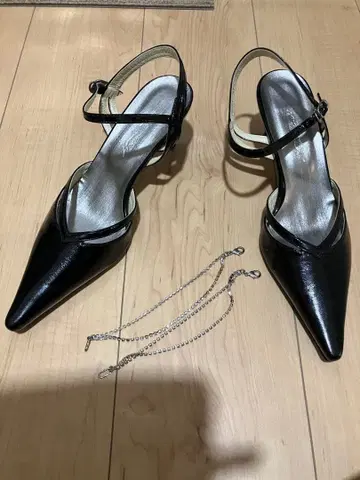 블랙 펌프스 큐빅 장식 미사용 새상품