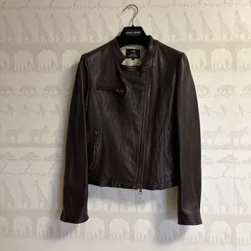 23구 다크 브라운 가죽 라이더 자켓