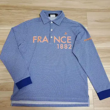 [ 새상품급 ] 르꼬끄 스포르티브 골프 긴팔 피케 셔츠 블루 체크 무늬