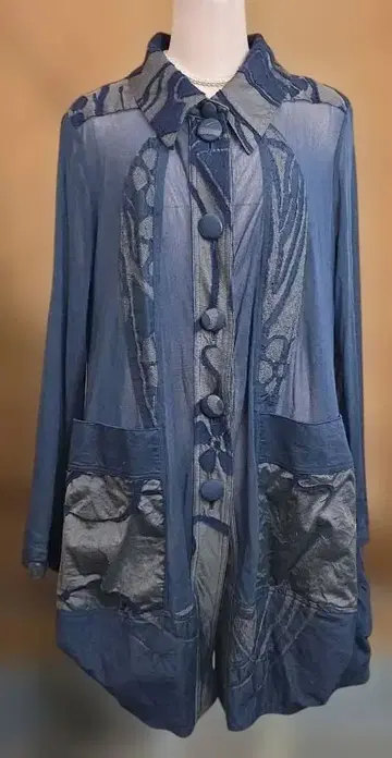 에이코콘도 새상품급 네이비 비침 가디건풍 셔츠 y06