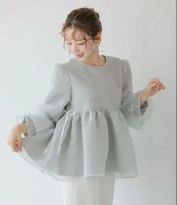 fitmore 크링클 시어 오간자 볼륨 슬리브 상의
