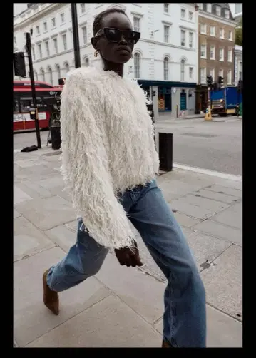 ZARA 페더 & 메탈릭 실 프린지 자켓