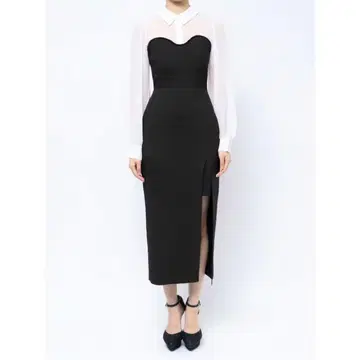 RESEXXY 셔츠 도킹 원피스 가을/겨울 고급 슬림 블랙