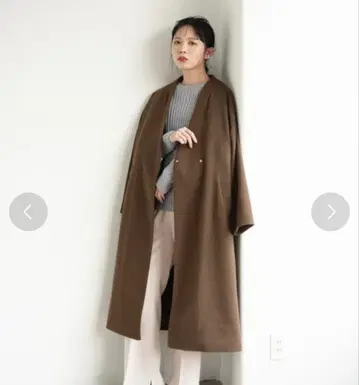 브라운 롱 코트 V넥 포켓 부착