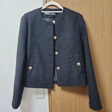 ZARA 노카라 트위드 자켓 M 블랙