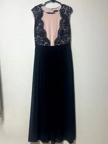 레이스 장식의 맥시 드레스 핑크 x 네이비