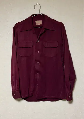 50s 레이온 개버딘 셔츠 버건디 빈티지 긴팔 60s