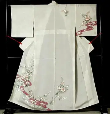 7186 여름 기모노 부품 명주 호몬기 흐르는 물 꽃가지 문양 미사용