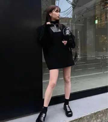 leann moment 가죽 도킹 니트 상의 긴팔