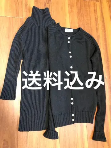 흑먹색 리브 가디건 터틀넥 세트 퀄리티 울 조개 버튼