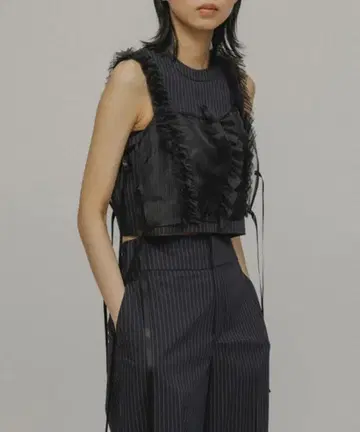 M TO R 베스트 오간자 레이어드 상의 블랙