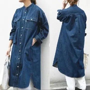 SHIPS any 밴드 카라 데님 셔츠 원피스