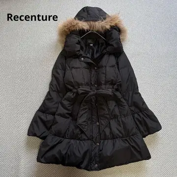 새상품급 Recenture 다운 코트 후드 퍼 벨트 벨 슬리브 L