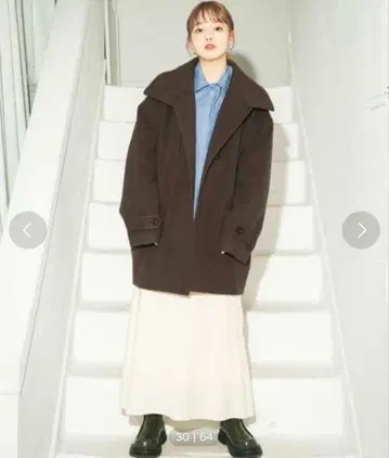 [ 택 포함 새상품 ] KBF 스탠드 카라 코쿤 미들 코트 브라운