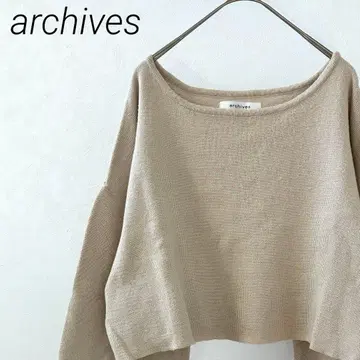 archives 니트 스웨터 볼륨 소매 숏 기장 심플 루즈핏