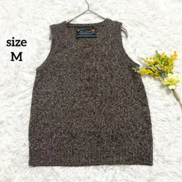 니트 베스트 셰틀랜드 울 100% 밴딩 프레임 브라운 M