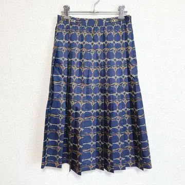 Spick&Span 네이비 플레어 스커트 체인 패턴 플리츠 S 고급