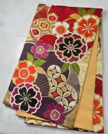 fk-21 순수 실크 후쿠로 오비 후리소데 성인식 새상품급