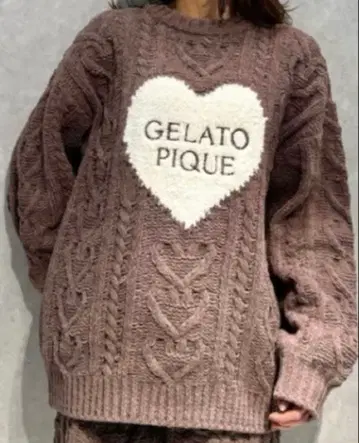 젤라또피케 발렌타인 하트 아란 풀오버 브라운