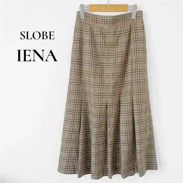 SLOBE IENA 체크 턱 플리츠 스커트 브라운 L
