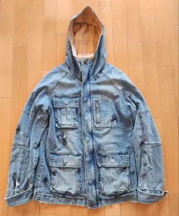 T.M.T. 후드 부착 페인트 데님 자켓 S