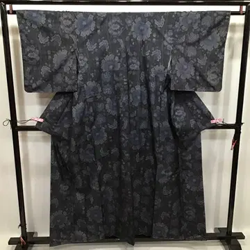 [1596] 본고장 오시마 명주 네이비 아이 이중 기모노