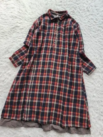 클라우드나인 울 혼방 체크 무늬 롱 원피스