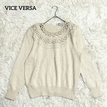 [바이스버사] 실크 혼방 비쥬 장식 꽃 패턴 니트 (F) 일본제 아이보리