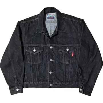 Wrangler 90s 선염 블랙 데님 쇼트 기장 트래커 자켓 S