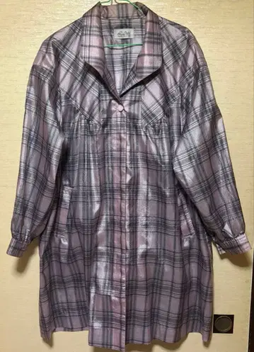 여성용 겉옷 코트 얇은 소재 체크 무늬 퍼플 핑크