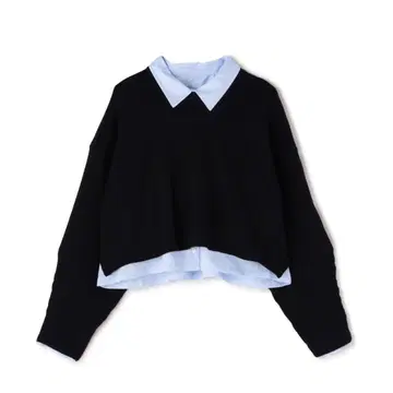 크롭 니트 & 셔츠 세트