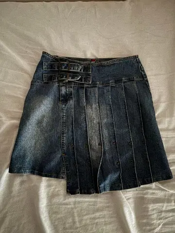 데님 플리츠 스커트