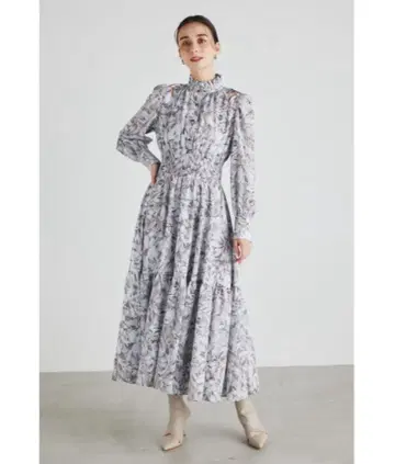 개더 넥 퍼프 슬리브 원피스