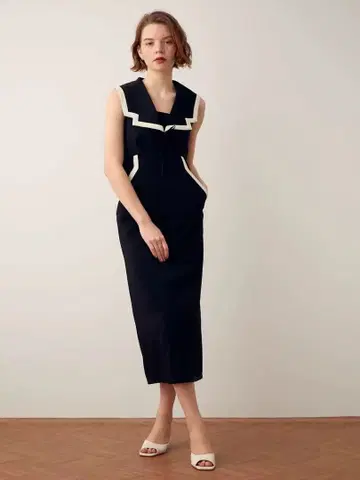 deicy 네이비 슬리브리스 롱 원피스