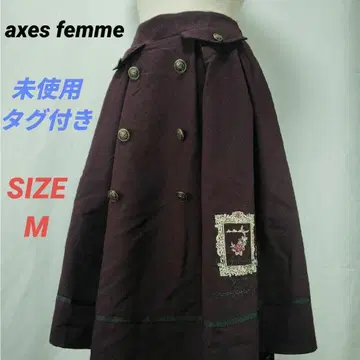 미사용 택 포함 axes femme 장미 액자 자수 미들 스커트 와인