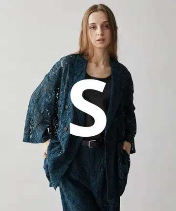 [ CLEL ] 루즈 코드 레이스 반팔 더블 테일러드 자켓 블루 계열 S