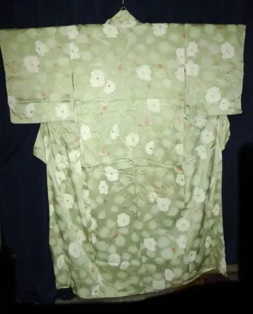 기모노 연한 녹색 화이트 꽃무늬 코몬 광택