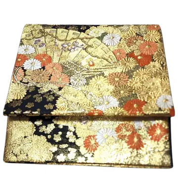 화려한 골드 컬러 꽃무늬 후쿠로 오비 기모노 오비 일본 의류 예복