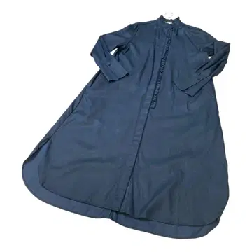 COS 다크 네이비 셔츠 원피스 프릴 싸개 단추 숨김 단추