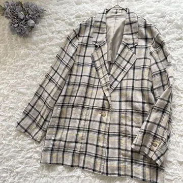 B.C STOCK 심플리시떼 체크 무늬 린넨 자켓 루즈핏 빅